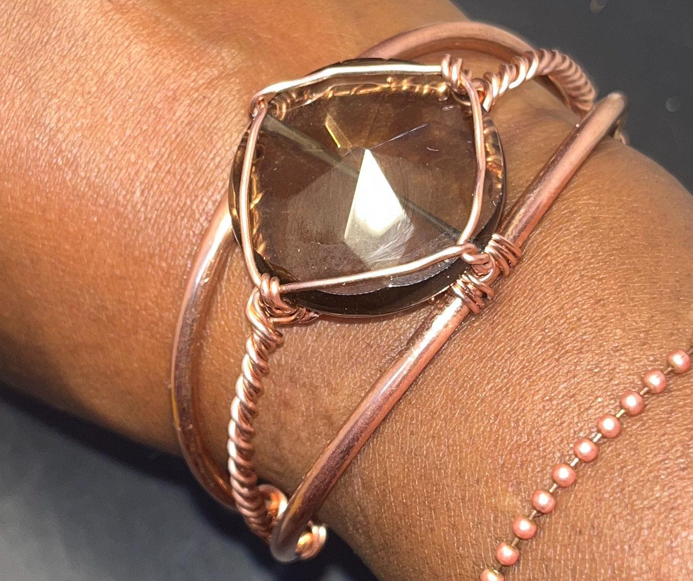Smoky Quartz Crystal Copper Wirewrapped Bracelet - Infinite Treasures, LLC