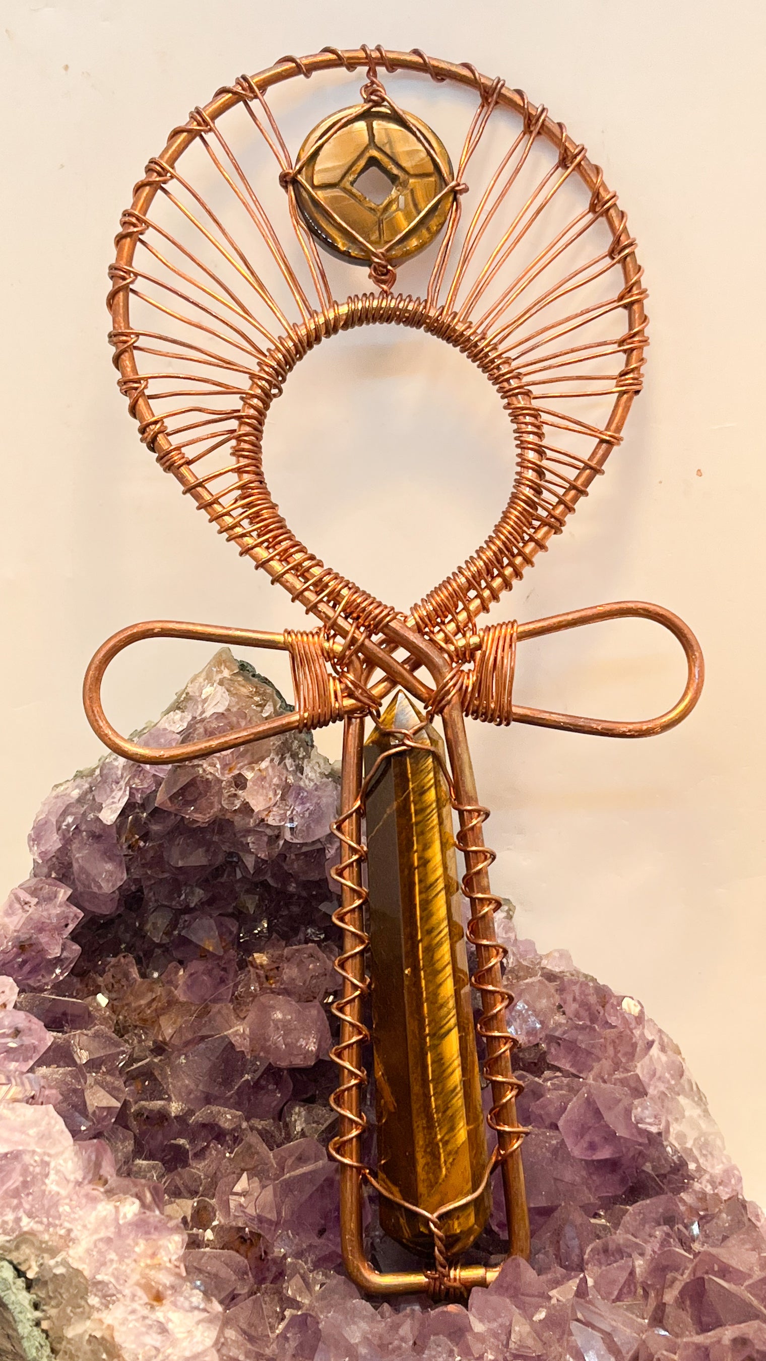 Tigers Eye Copper Handheld Ankh